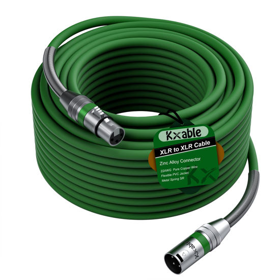 Picture of XLR to XLR Cable 100 Feet, Premium XLR Microphone Cable, Heavy Duty 22AWG OFC XLR Male to Female Cord, 3-Pin Shielded Mic Speaker Cable, Zinc Alloy Connectors, Metal Spring SR, Green