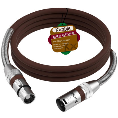 Picture of XLR to XLR Cable 1 Feet, Premium XLR Microphone Cable, Heavy Duty 22AWG OFC XLR Male to Female Cord, 3-Pin Shielded Mic Speaker Cable, Zinc Alloy Connectors, Metal Spring SR, Brown