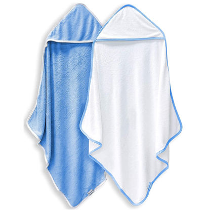 Picture of 2 Pack Baby Bath Towel - Rayon made from bamboo, Ultra Soft Hooded Towels for Babies,Toddler,Infant - Newborn Essential -Perfect Baby Registry Gifts for Boy Girl (White and Navy Blue, 30 x 30 Inch)