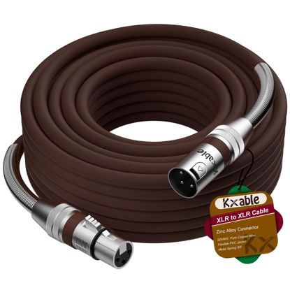 Picture of XLR to XLR Cable 50 Feet, Premium XLR Microphone Cable, Heavy Duty 22AWG OFC XLR Male to Female Cord, 3-Pin Shielded Mic Speaker Cable, Zinc Alloy Connectors, Metal Spring SR, Brown