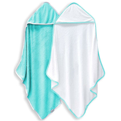 Picture of 2 Pack Baby Bath Towel - Rayon Made from Bamboo, Ultra Soft Hooded Towels for Babies,Toddler,Infant - Newborn Essential -Perfect Baby Registry Gifts for Boy Girl (White and Malachite, 30 x 30 Inch)
