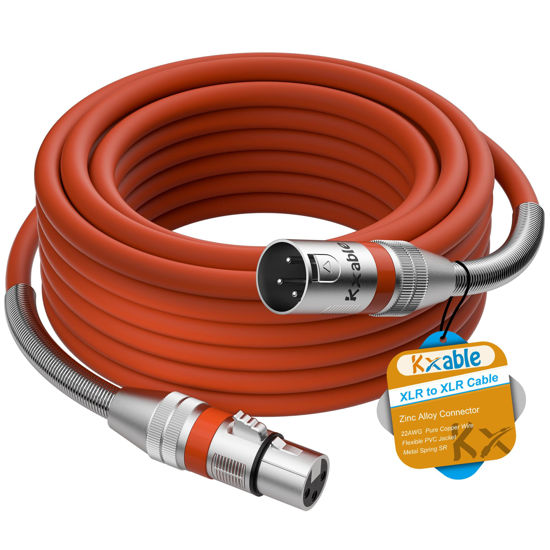 Picture of XLR to XLR Cable 20 Feet, Premium XLR Microphone Cable, Heavy Duty 22AWG OFC XLR Male to Female Cord, 3-Pin Shielded Mic Speaker Cable, Zinc Alloy Connectors, Metal Spring SR, Orange