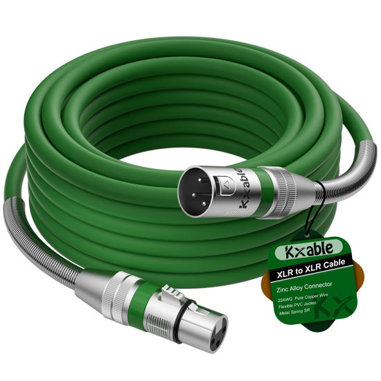 Picture of XLR to XLR Cable 20 Feet, Premium XLR Microphone Cable, Heavy Duty 22AWG OFC XLR Male to Female Cord, 3-Pin Shielded Mic Speaker Cable, Zinc Alloy Connectors, Metal Spring SR, Green