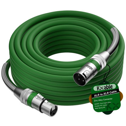 Picture of XLR to XLR Cable 50 Feet, Premium XLR Microphone Cable, Heavy Duty 22AWG OFC XLR Male to Female Cord, 3-Pin Shielded Mic Speaker Cable, Zinc Alloy Connectors, Metal Spring SR, Green