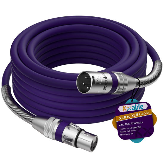 Picture of XLR to XLR Cable 20 Feet, Premium XLR Microphone Cable, Heavy Duty 22AWG OFC XLR Male to Female Cord, 3-Pin Shielded Mic Speaker Cable, Zinc Alloy Connectors, Metal Spring SR, Purple