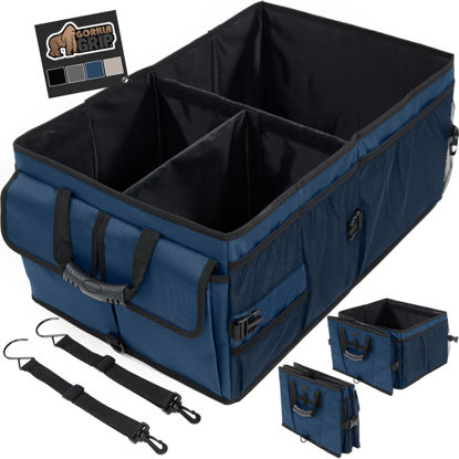 Picture of Gorilla Grip Large Capacity Sturdy Trunk Storage Organizer, Slip and Water Resistant Collapsible Organization Container for Car Sedan or SUV, Multi Compartment Container Box Vehicle Accessories, Blue