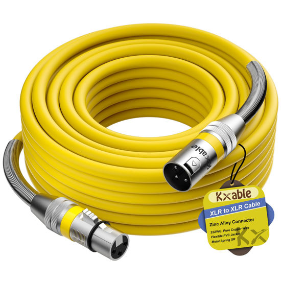 Picture of XLR to XLR Cable 40 Feet, Premium XLR Microphone Cable, Heavy Duty 22AWG OFC XLR Male to Female Cord, 3-Pin Shielded Mic Speaker Cable, Zinc Alloy Connectors, Metal Spring SR, Yellow