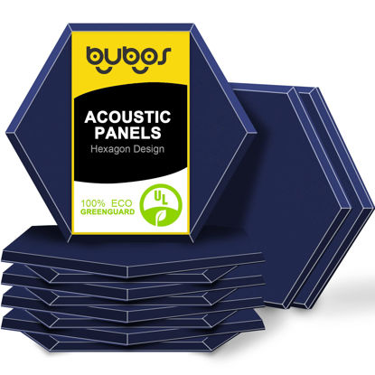 Picture of BUBOS 12 Pack Hexagon Acoustic Panels Soundproof Wall Panels,14 X 13 X 0.4Inches Sound Absorbing Panels Acoustical Wall Panels, Acoustic Treatment for Recording Studio, Office, Home,Dark Blue