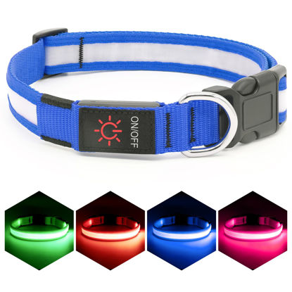 Picture of Vizpet LED Dog Collar, Light Up Dog Collar Adjustable USB Rechargeable Super Bright Safety Light Glowing Collars for Dogs(Small,Blue)