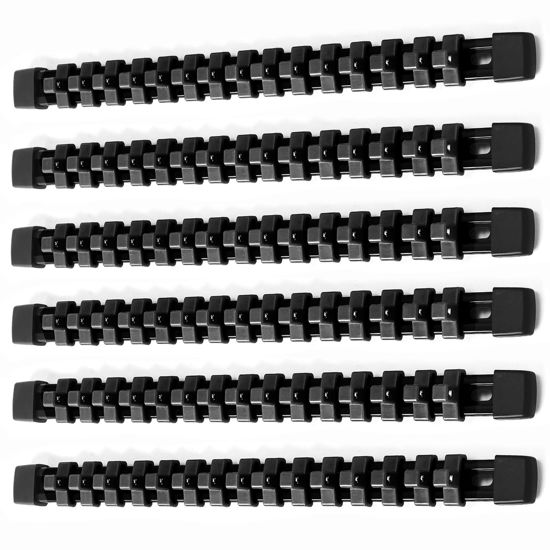 Picture of ALOANES 6 PC ABS Socket Organizer, 3/8 inch, Drive Socket Rail Holders, Heavy Duty Socket Racks, Black Rails with Black Clips