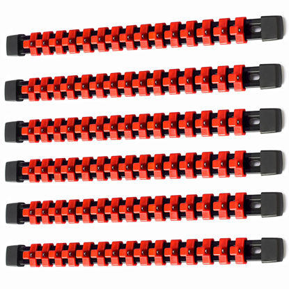 Picture of ALOANES 6 PC ABS Socket Organizer, 3/8 inch, Drive Socket Rail Holders, Heavy Duty Socket Racks, Black Rails with Red Clips
