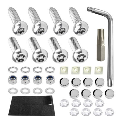 Picture of YALOK Anti Theft License Plate Screws Kits- Rustproof Stainless Steel Car Tag Plate Mounting Hardware, M6 (1/4") Tamper Proof Fastener Nut, Caps Cover for Front Rear Frame Holder Mounting（Silver-Set1）