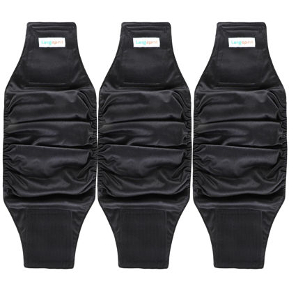 Picture of Langsprit Male Belly Bands for Dogs (Pack of 3) - High Absorbing Dog Wraps Male Washable - Reusable Male Dog Diapers (Black, Medium)