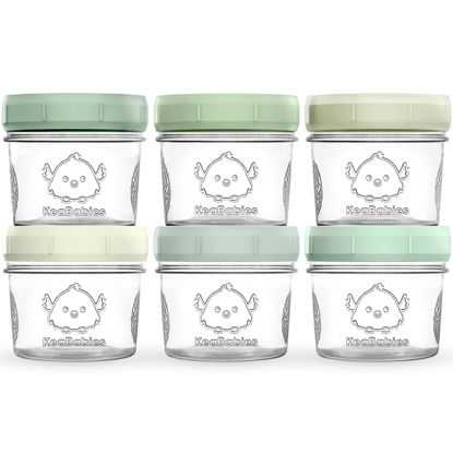 Picture of KeaBabies 6pk 4oz Glass Baby Food Containers - Leak-Proof, Microwavable Small Baby Glass Jars with Lids, Baby Food Storage Containers, Baby Snack Containers, BPA-Free Baby Food Jars (Sage)