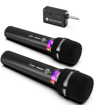 Picture of ECHOMUSSY Wireless Microphone, Rechargeable Wireless Dual Microphones with One-to-One Chip Connection and LED Lights, 40H Duration, 200FT Range Receiving, Less Latency Karaoke Microphone for Singing