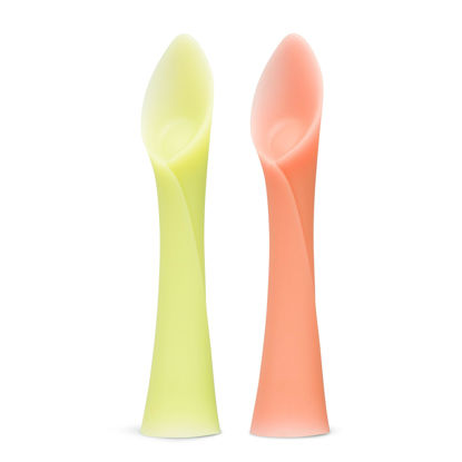Picture of Olababy 100% Silicone Soft-Tip Training Spoon for Baby Led Weaning 2pack (Lemon/Coral)
