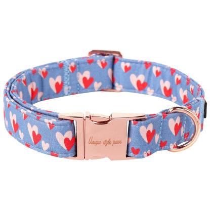 Picture of Unique style paws Valentine's Day Dog Collar Metal Buckle Collar Blue Pink Love Heart Gift for Small Medium Large Boys Girls Dogs Wedding