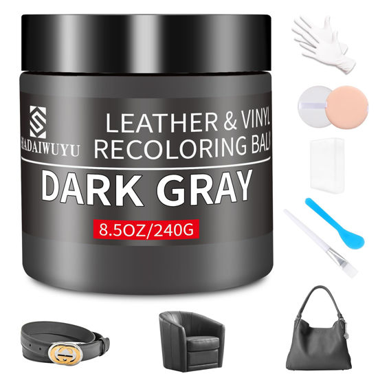 Picture of Leather Recoloring Balm,8.5oz Leather Color Restorer,Dark Gray Leather Repair kit for Furniture and Car Interior,Leather Couch Scratch Repair,Leather Dye Paint for Faded,Cracked and Damaged Leather