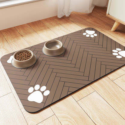 Picture of Pet Feeding Mat-Absorbent Pet Placemat for Food and Water Bowl, with Waterproof Rubber Backing, Quick Dry Water Dispenser Mat for Dog and Cat (17"x27", Coffee)