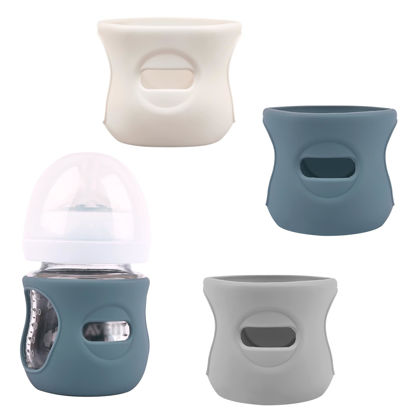 Picture of 3 Pack Silicone Sleeves for Avent Natural Glass Baby Bottles, Anti Breakage Baby Bottle Holder, Compatible Philips Avent Glass Natural Baby Bottle 4 oz(Grey+Dark Blue+Apricot)