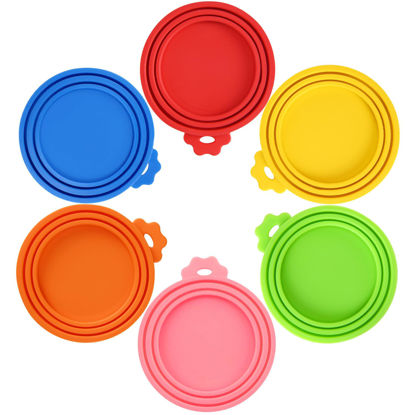 Picture of SHENGQIDZ 6 Pack Pet Food Can Covers Lids Universal Safe/Silicone Dog&Cat Food Can Lid Covers (green+blue+orange+pink+red+yellow)