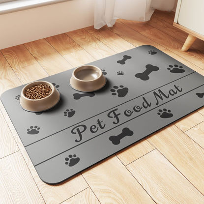 Picture of Pet Feeding Mat-Absorbent Pet Placemat for Food and Water Bowl, with Waterproof Rubber Backing, Quick Dry Water Dispenser Mat for Dog and Cat (17"x27", Dark Gray)