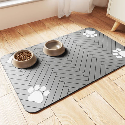 Picture of Pet Feeding Mat-Absorbent Pet Placemat for Food and Water Bowl, with Waterproof Rubber Backing, Quick Dry Water Dispenser Mat for Dog and Cat (17"x27", Striped Light Gray)