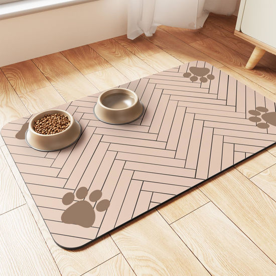 Picture of Pet Feeding Mat-Absorbent Pet Placemat for Food and Water Bowl, with Waterproof Rubber Backing, Quick Dry Water Dispenser Mat for Dog and Cat (16"x24", Beige)