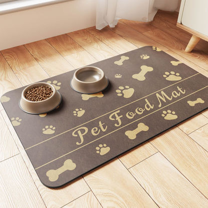 Picture of Pet Feeding Mat-Absorbent Pet Placemat for Food and Water Bowl, with Waterproof Rubber Backing, Quick Dry Water Dispenser Mat for Dog and Cat (16"x24", Brown)