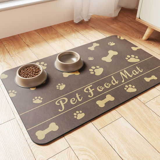 Picture of Pet Feeding Mat-Absorbent Pet Placemat for Food and Water Bowl, with Waterproof Rubber Backing, Quick Dry Water Dispenser Mat for Dog and Cat (16"x24", Brown)