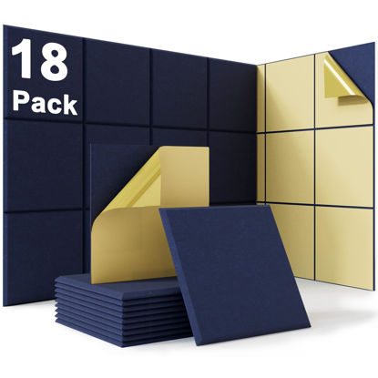 Picture of 18 Pack Dark Blue Acoustic Panels 12"X12"X 0.4"Soundproof Wall Panels Wall Decoration Sound Absorbing Panel High-Density Sound Deadening Panels,Acoustic Treatment Panel For Home Studio
