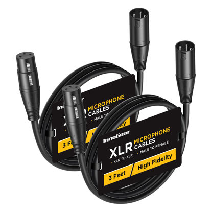 Picture of InnoGear XLR Microphone Cables, 3 Feet 2 Pack Oxygen-Free Copper Male to Female 3-Pin Balanced XLR Mic Cables Cord for Speaker Podcast Audio Mixer DMX Effector Amplifier Sound Card, Black