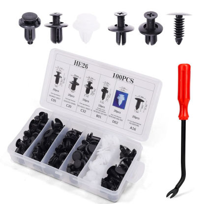 Picture of 100 PCS Bumper Retainer Clips Car Rivets Fasteners Retainer Kit and 1 Fastener Removers Most Popular Sizes Auto Push Pin Rivets Set -Door Trim Panel Fender Clips for Most Models