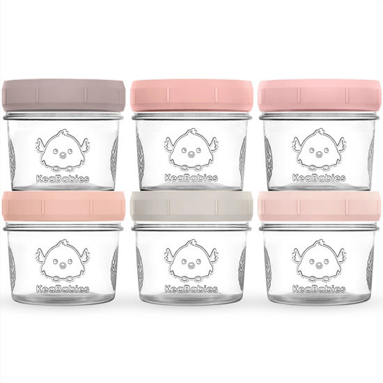 Picture of KeaBabies 6pk 4oz Glass Baby Food Containers - Leak-Proof, Microwavable Small Baby Glass Jars with Lids, Baby Food Storage Containers, Baby Snack Containers, BPA-Free Baby Food Jars (Roseate)