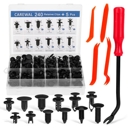 Picture of 240 Pcs Bumper Clips Car Clips Plastic Rivets of 12 Most Popular Sizes and 5 Fastener Removers Fasteners Push Retainer Kit Auto Push Pin Rivets Set