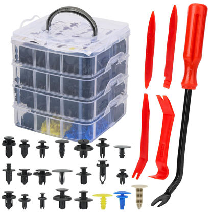 Picture of 650pcs Push-Type Retainer Clips, Bumper Fender Nylon Rivets of 22 Most Popular Sizes and 5 Fastener Removers for Most Models