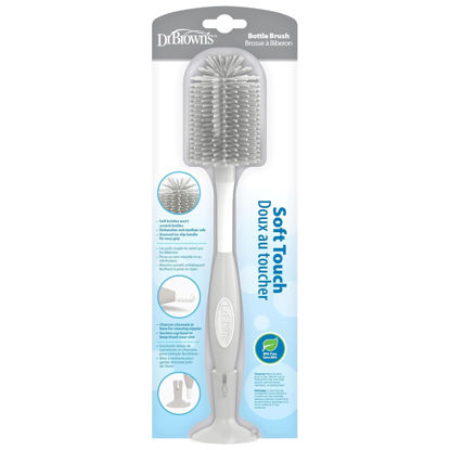Picture of Dr. Brown's Soft Touch No Scratch Baby Bottle Cleaning Brush, Nipple Cleaner & Suction Cup Base for Easy Storage, BPA Free, Gray