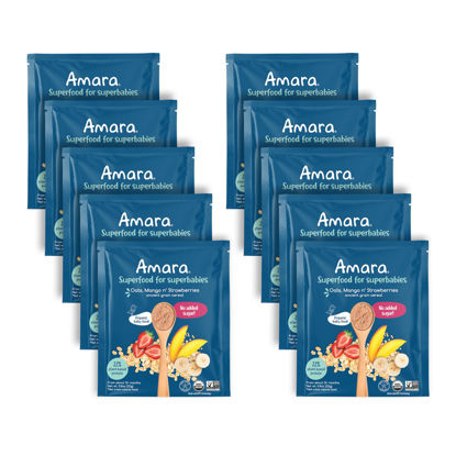 Picture of Amara Organic Baby Food - Stage 3 - Ancient Grain - Baby Cereal to Mix With Breastmilk, Water or Baby Formula - Shelf Stable Baby Food Pouches Made from Organic Fruit and Veggies - 10 Pouches, 3.9oz Per Serving