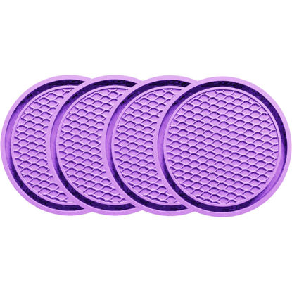 Picture of ZSDY Car Cup Coaster, 4PCS Universal Auto Non-Slip Cup Holder Embedded in Ornaments Silicone Coaster, Car Interior Accessories Sets, Purple