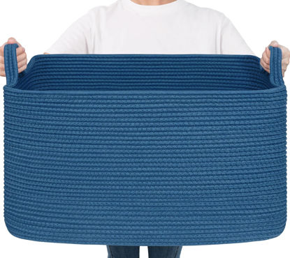 Picture of Goodpick Large Blanket Basket, Storage Baskets for Organizing, Rectangle Woven Baskets for Storage, Toy Baskets Storage Kids, Woven Basket for Clothes, Towels, 21.6" x 14.9" x 11.8"