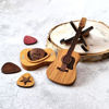 Picture of Wooden Guitar Pick Box with Stand - 3PCS Unique Guitar Picks,Mini Storage Box for Guitarists,Musician Engraved Wooden Plectrum Case,Acoustic Guitar Box for Electric Bass Guitar Ukulele Lover