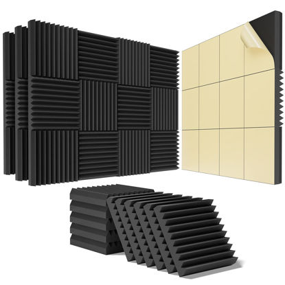 Picture of 48 pack Acoustic Panels Self-Adhesive, 2" X 12" X 12" Quick-Recovery Sound Proof Foam Panels, Acoustic Foam Wedges High Density, Soundproof Wall Panels for Home Studio,Carbon Black-04