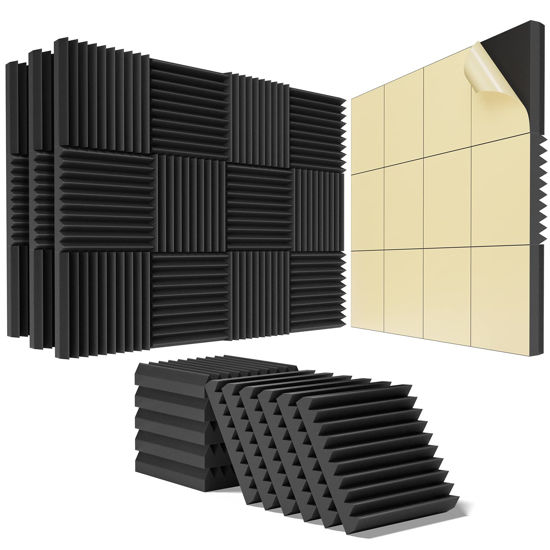 Picture of 48 pack Acoustic Panels Self-Adhesive, 2" X 12" X 12" Quick-Recovery Sound Proof Foam Panels, Acoustic Foam Wedges High Density, Soundproof Wall Panels for Home Studio,Carbon Black-04
