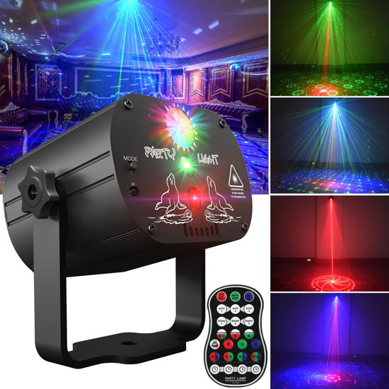 Picture of POCOCO DJ Disco Stage Party Lights, Battery Powered Laser Light Sound Activated RGB Flash Strobe Projector with Remote Control for Christmas Halloween Karaoke Pub KTV Bar Dance Gift Birthday