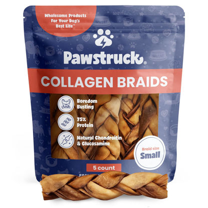 Picture of Pawstruck Natural 5-7” Beef Collagen Braids for Dogs - Healthy Long Lasting Alternative to Traditional Rawhide & Bully Sticks Chew Treats w/Chondroitin & Glucosamine - 5 Count - Packaging May Vary