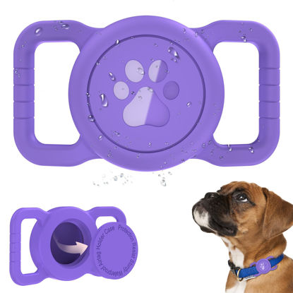 Picture of SANKALA Airtag Dog Collar Holder, [1 Pack] Waterproof Dog Airtag Holder, Silicone Full Body Covered Anti-Lost Protective Apple Air Tag Holder for Pet Collar - Fits All Width Collars, Dark Purple