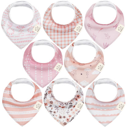 Picture of 8-Pack Organic Baby Bandana Drool Bibs for Girls - Super Absorbent Baby Bibs for Baby Girls, Baby Boys, Soft Cotton Bandana Bibs, Baby Drool Bib, Teething Bibs for Infant,Toddler,Bib Girl(Sweet Charm)