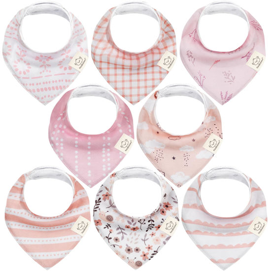 Picture of 8-Pack Organic Baby Bandana Drool Bibs for Girls - Super Absorbent Baby Bibs for Baby Girls, Baby Boys, Soft Cotton Bandana Bibs, Baby Drool Bib, Teething Bibs for Infant,Toddler,Bib Girl(Sweet Charm)