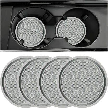 Picture of ZSDY Car Cup Coaster, 4PCS Universal Auto Non-Slip Cup Holder Embedded in Ornaments Silicone Coaster, Car Interior Accessories Sets, Grey