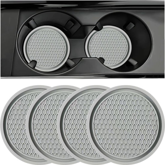 Picture of ZSDY Car Cup Coaster, 4PCS Universal Auto Non-Slip Cup Holder Embedded in Ornaments Silicone Coaster, Car Interior Accessories Sets, Grey